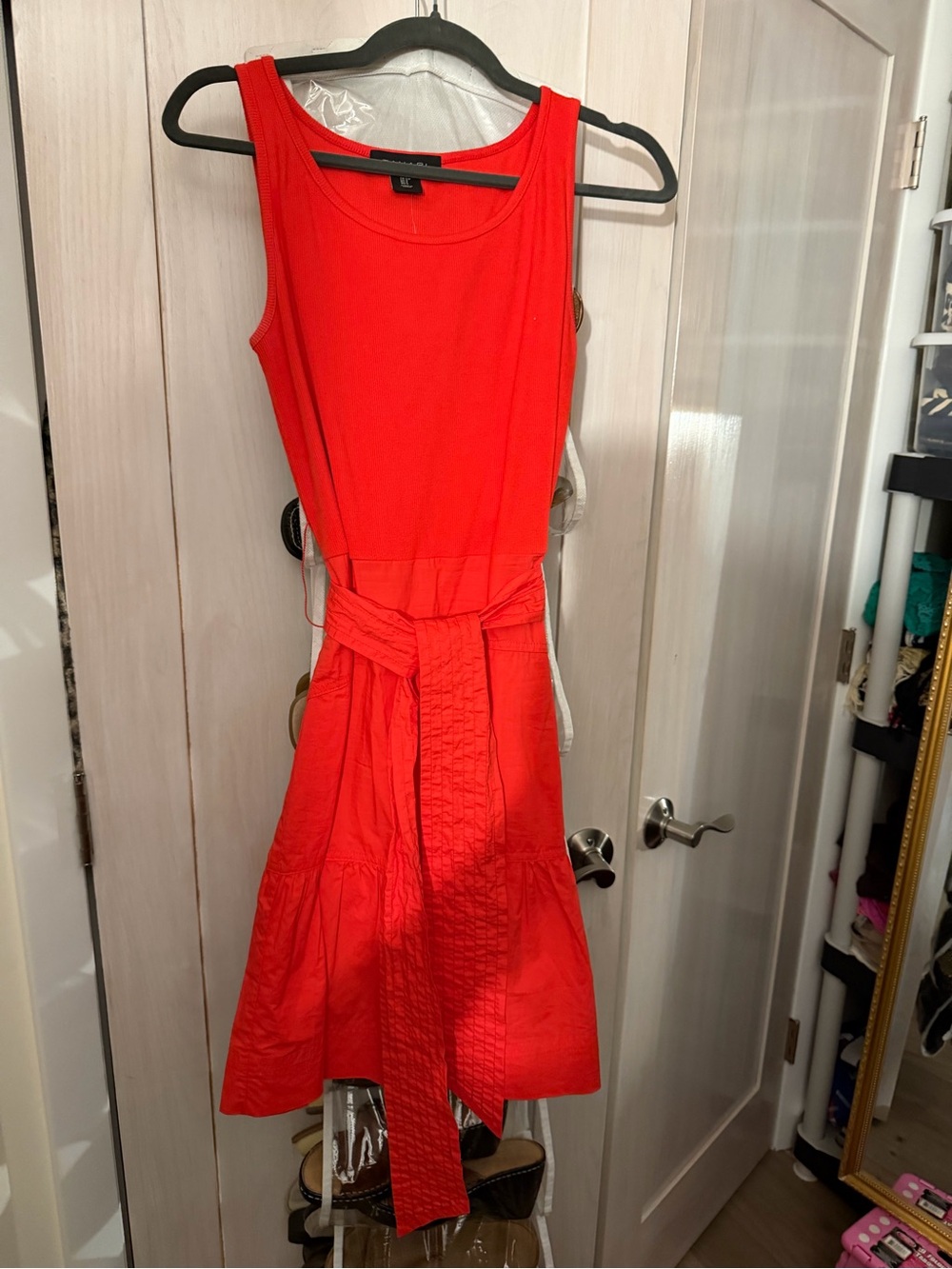 Tahari Vibrant Red Sleeveless Tie-Waist Dress